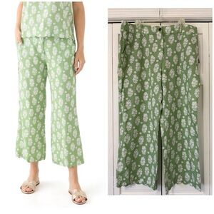 NWT Crown & Ivy Green Floral Linen/Lyocell Scalloped Hem Cropped Pants Sz 14